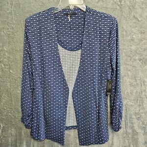 Tart Women's Med Blue Polka-dot Jacket cardigan blue white ruched sleeve NEW